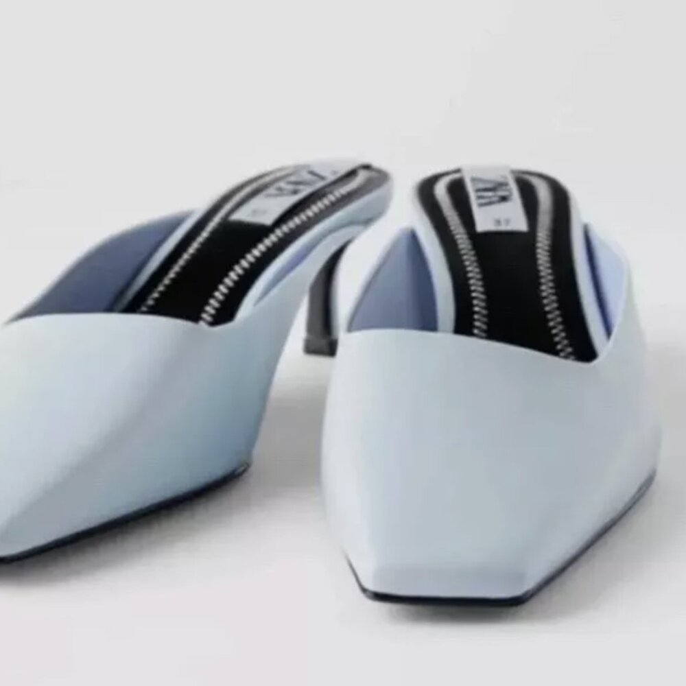 ZARA square toe kitten heel mule